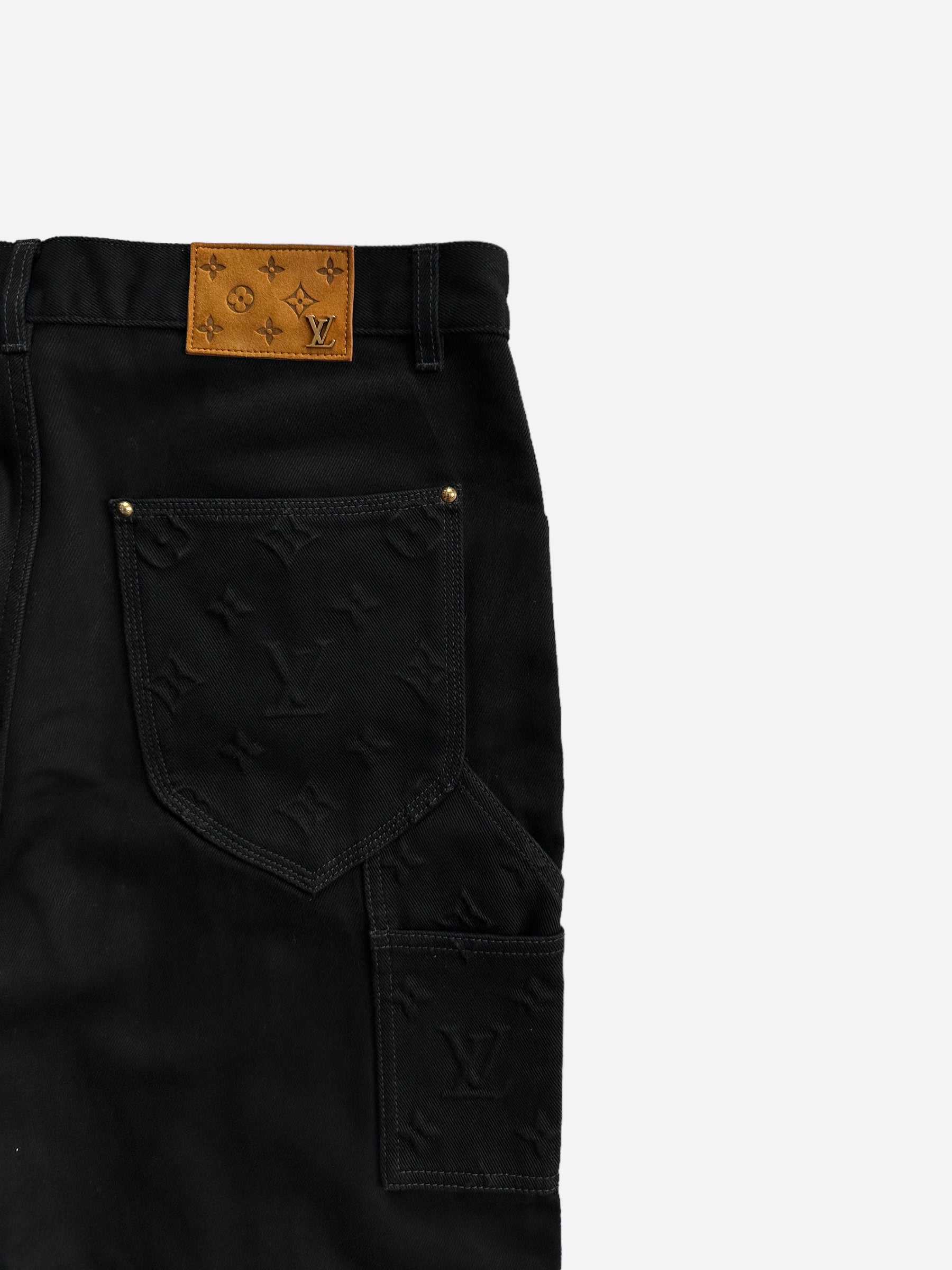 Denim Monogram Carpenter Trousers Black