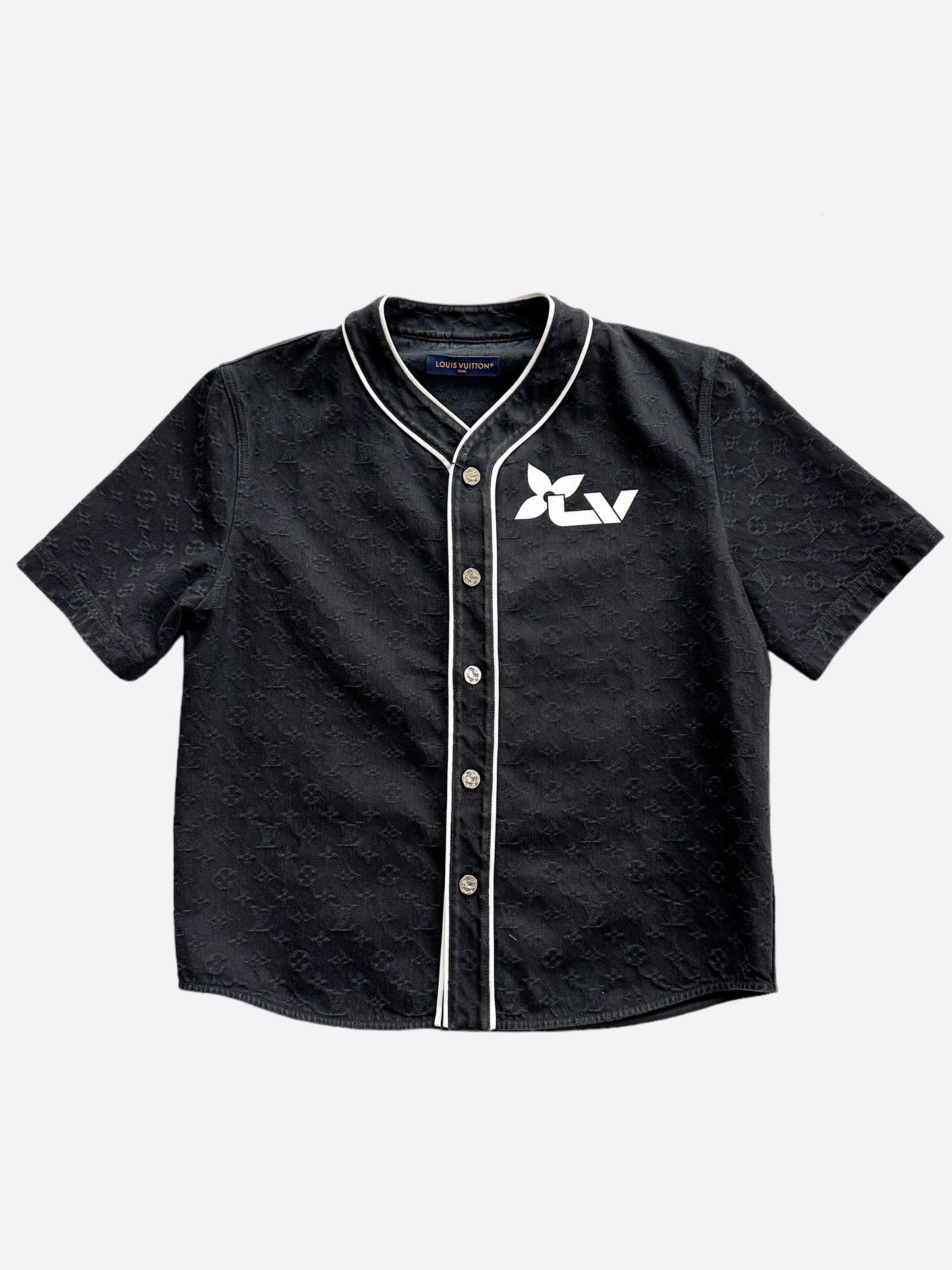 Louis Vuitton x Supreme Light Wash Monogram Denim Baseball Shirt S