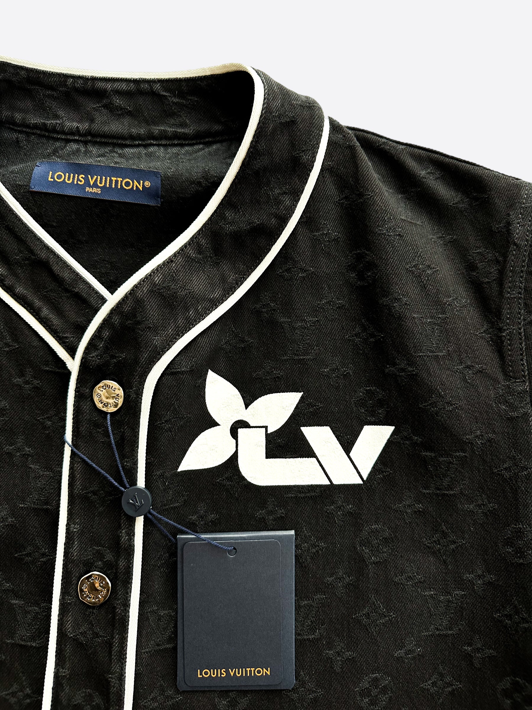 Louis Vuitton Black Monogram Denim Baseball Shirt