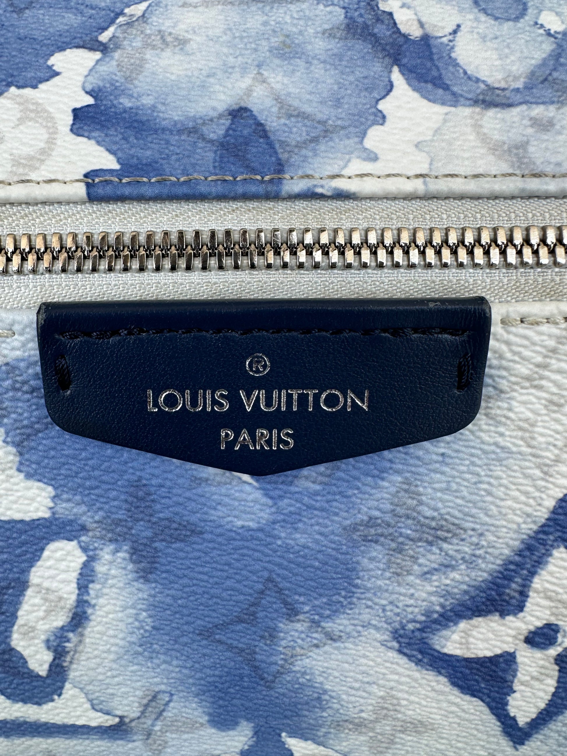 louis vuitton backpack blue red white Louis Vuitton White & Blue Watercolor Monogram Discovery Backpack – Savonches