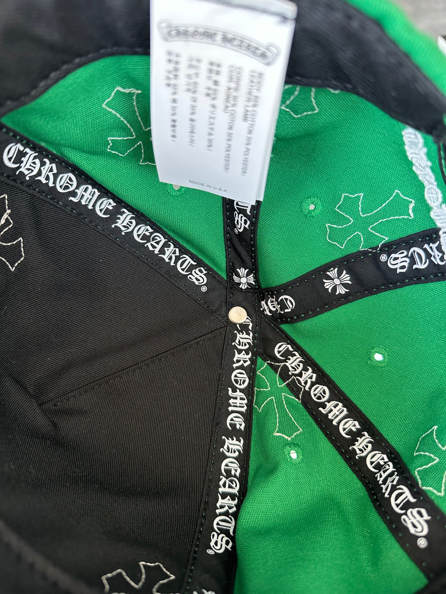 Chrome Hearts Green & White Cross Patch Hat