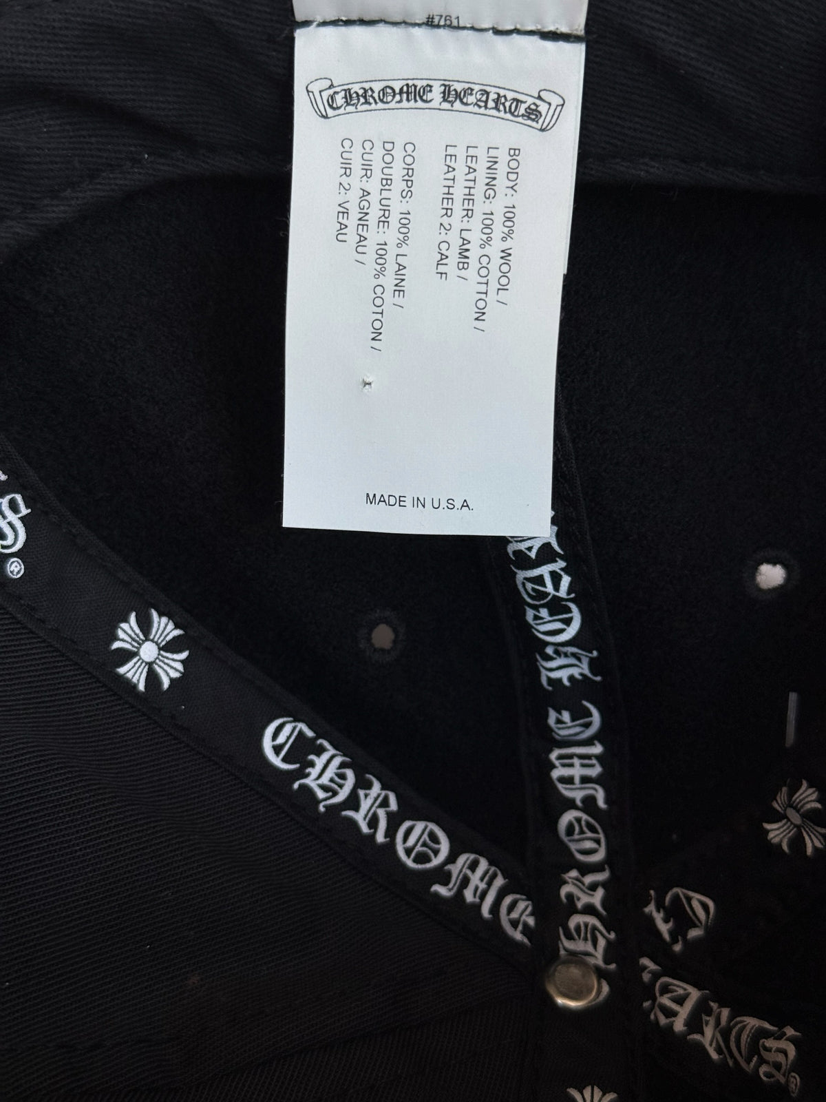 Chrome Hearts Black & White Leather CH Logo Wool Hat
