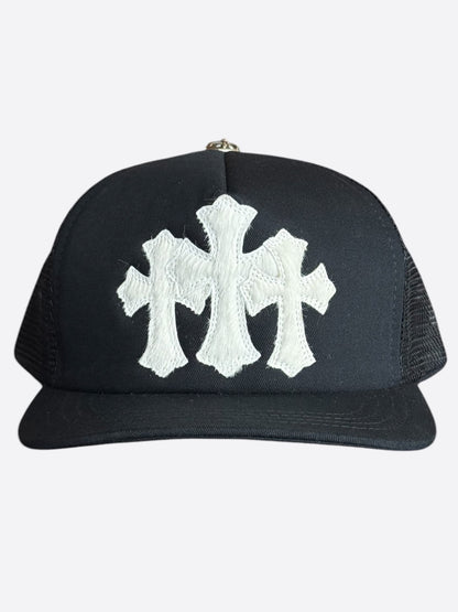 Chrome Hearts Black & White Ponyhair Triple Cross Patch Hat