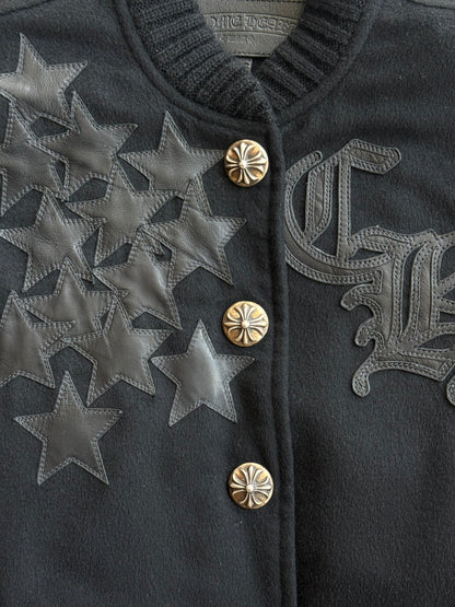 Chrome Hearts Black Leather Star  Patch Women's Varsity Jacket