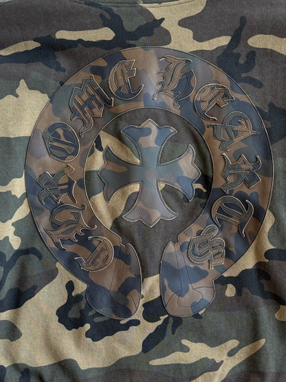 Chrome Hearts Camouflage Leather Horseshoe Logo Thermal Zip Up Hoodie