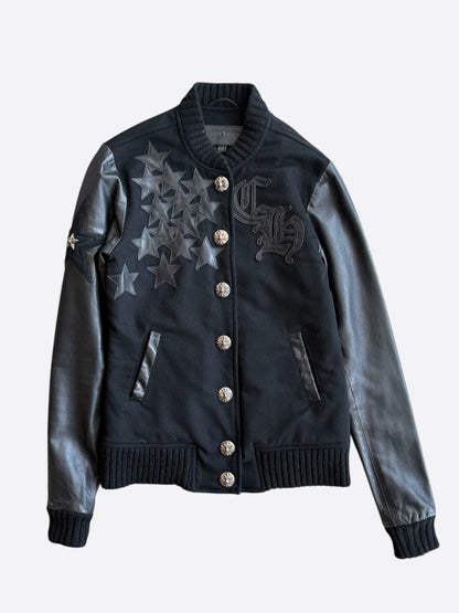 Chrome Hearts Black Leather Star  Patch Women's Varsity Jacket