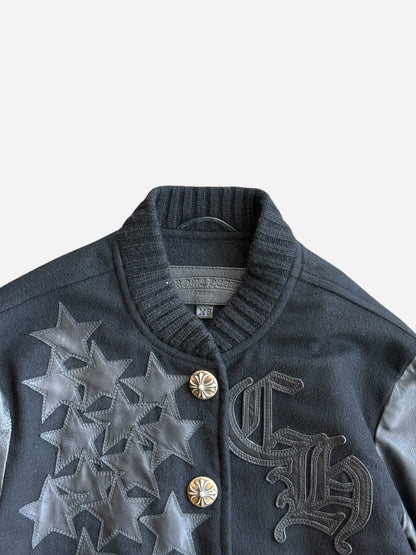 Chrome Hearts Black Leather Star  Patch Women's Varsity Jacket
