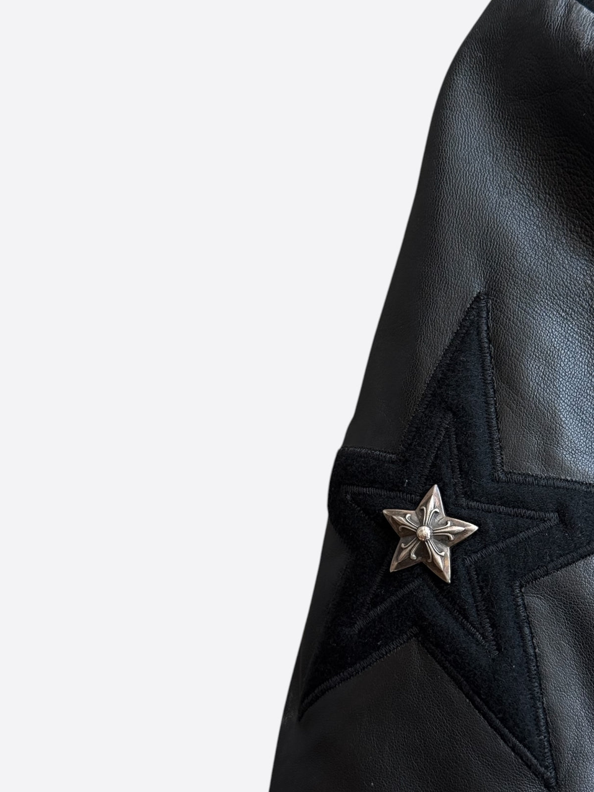 Chrome Hearts Black Leather Star  Patch Women's Varsity Jacket
