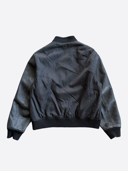Louis Vuitton Black Leather Embossed Monogram Bomber Jacket