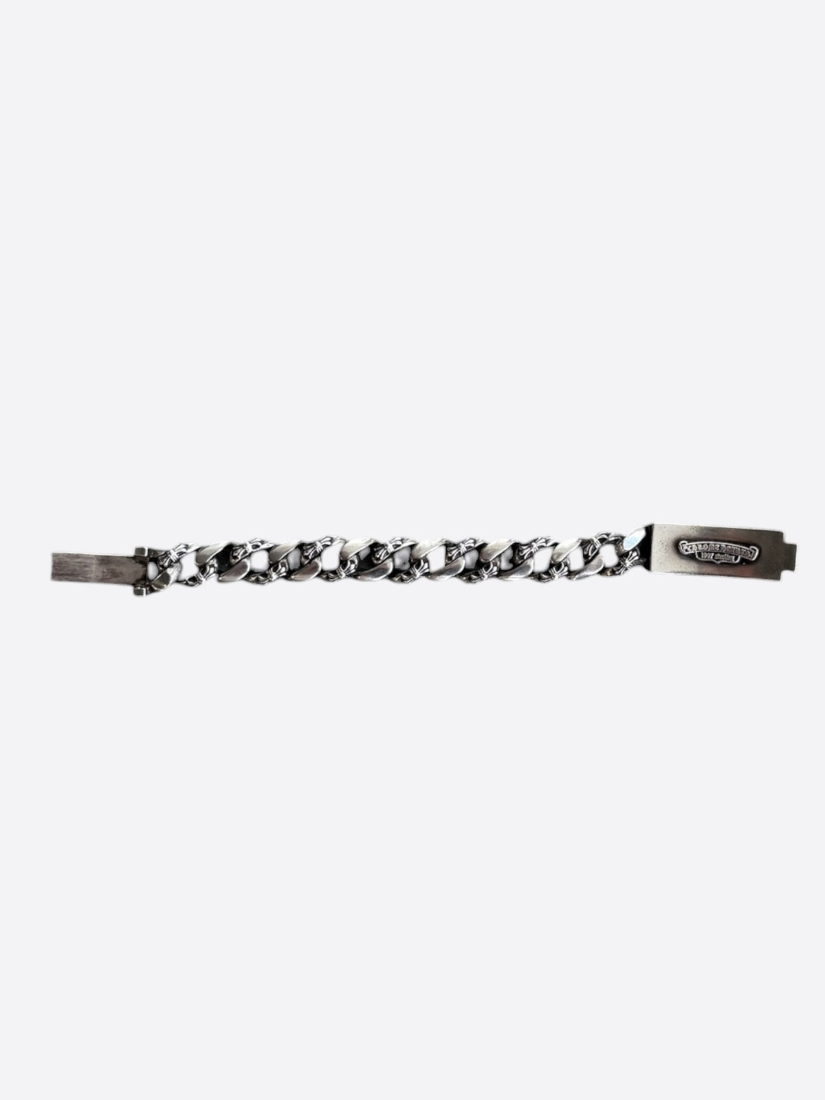 Chrome Hearts Silver Fancy Link Floral Cross Cuban Bracelet