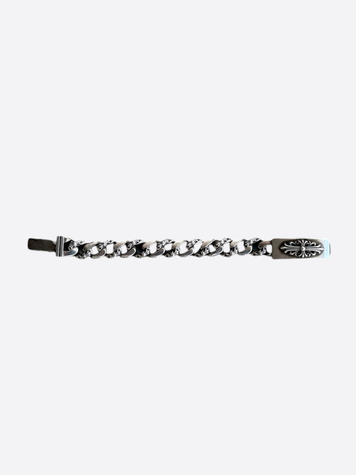 Chrome Hearts Silver Fancy Link Floral Cross Cuban Bracelet