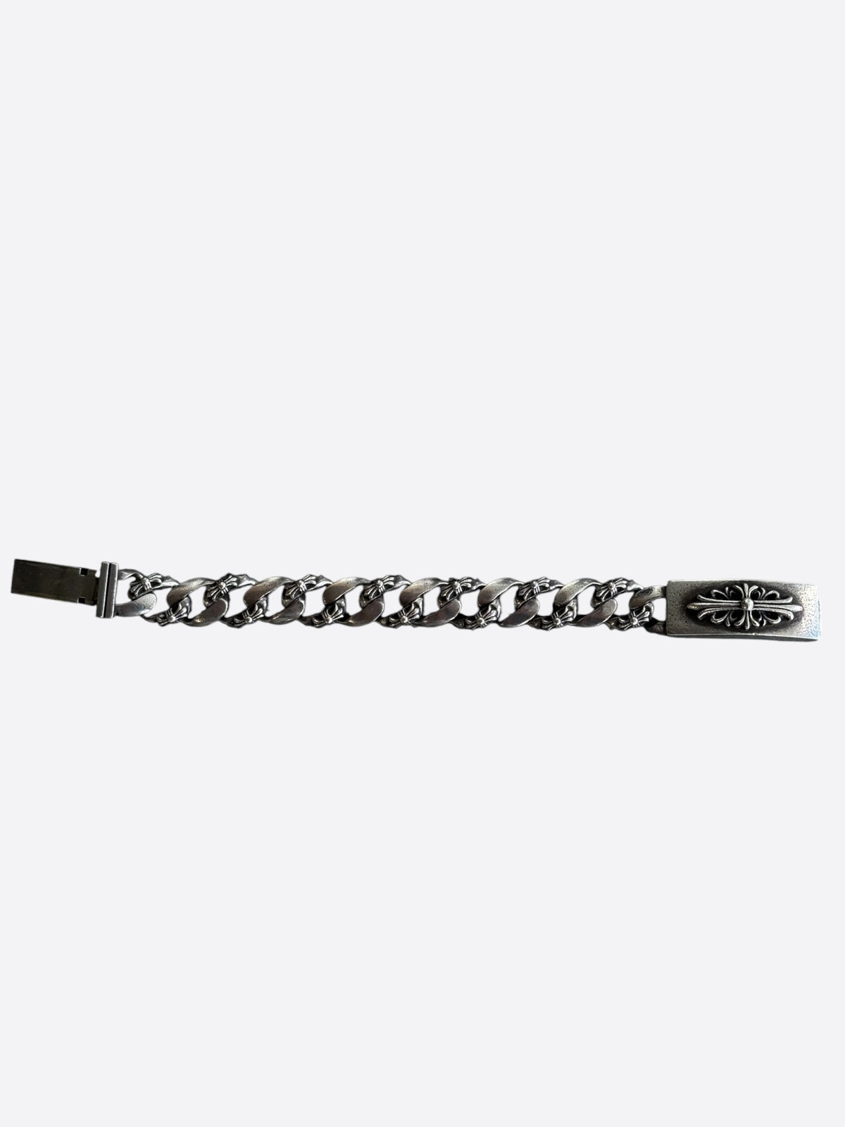 Chrome Hearts Silver Fancy Link Floral Cross Cuban Bracelet