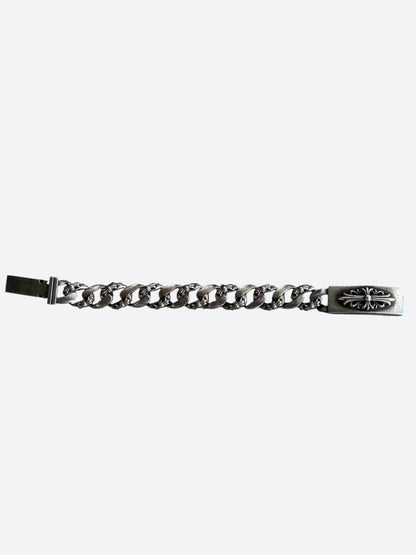 Chrome Hearts Silver Fancy Link Floral Cross Cuban Bracelet