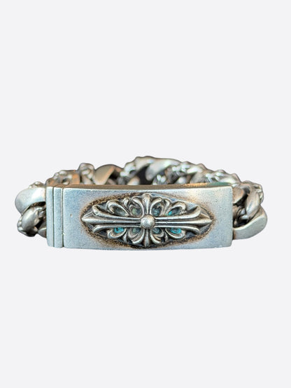 Chrome Hearts Silver Fancy Link Floral Cross Cuban Bracelet
