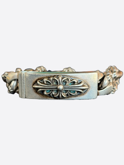 Chrome Hearts Silver Fancy Link Floral Cross Cuban Bracelet