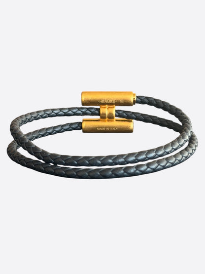 Hermes Black & Gold Hardware Tournis Tresse Bracelet
