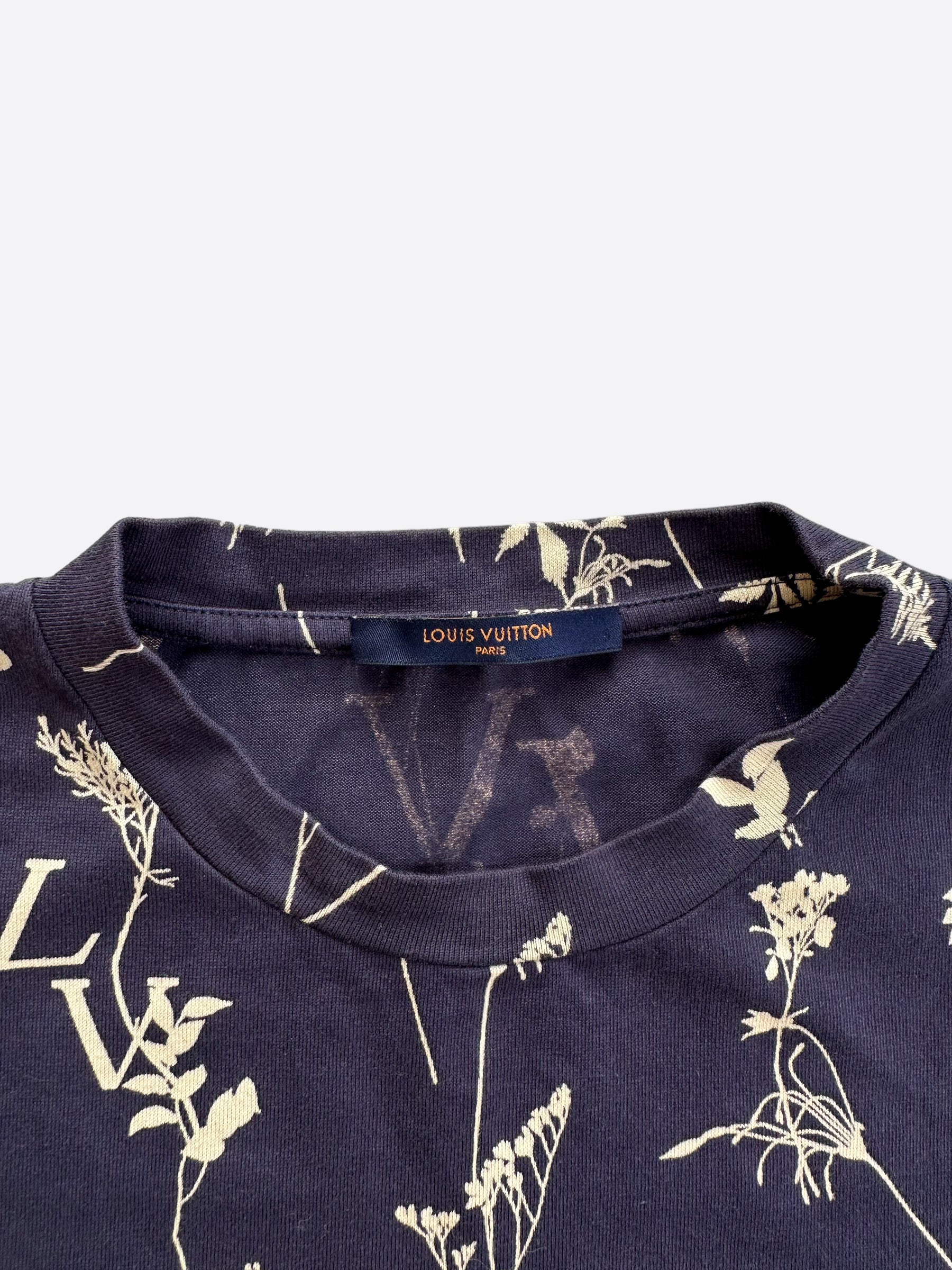 LOUIS VUITTON navy and ecru cotton leaf print T-shirt – Loop Generation