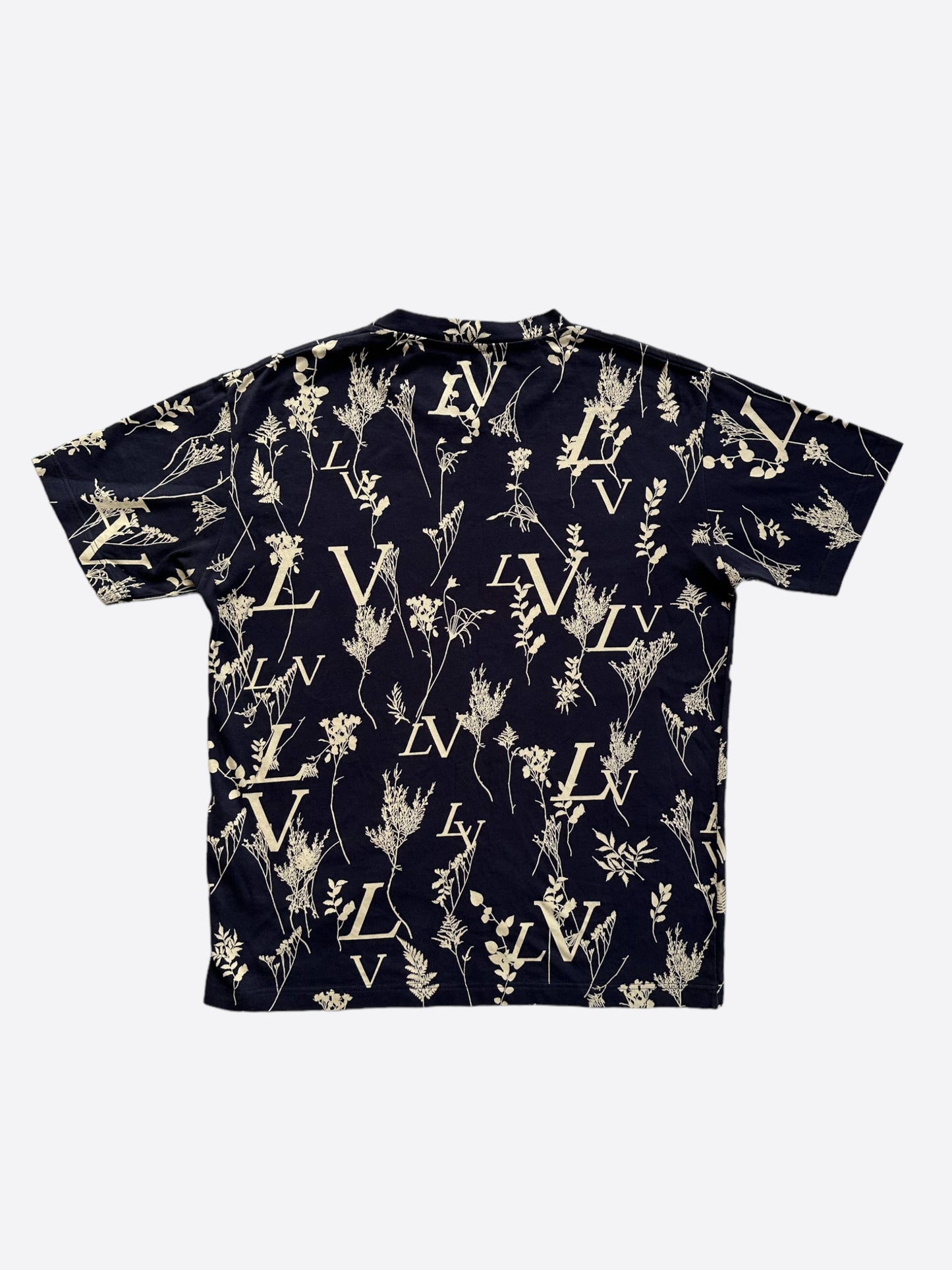 LOUIS VUITTON navy and ecru cotton leaf print T-shirt – Loop