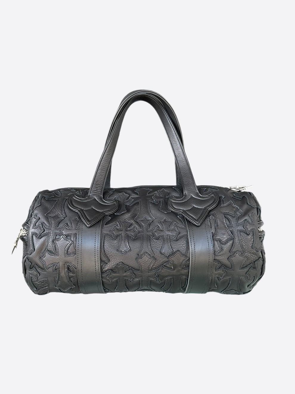 Chrome Hearts Black Leather Cross Patch Duffel Bag – Savonches