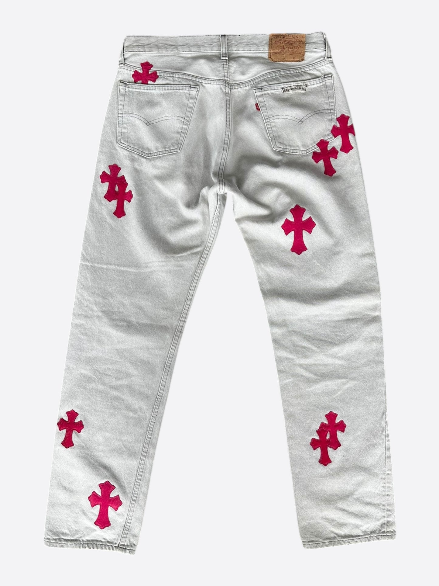 Chrome Hearts Levi's Grey & Pink Ponyhair Patch Jeans