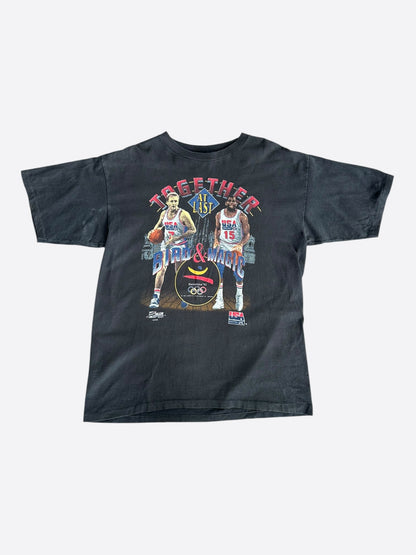 Vintage Black Barcelona Olympics Bird & Magic Basketball T-Shirt