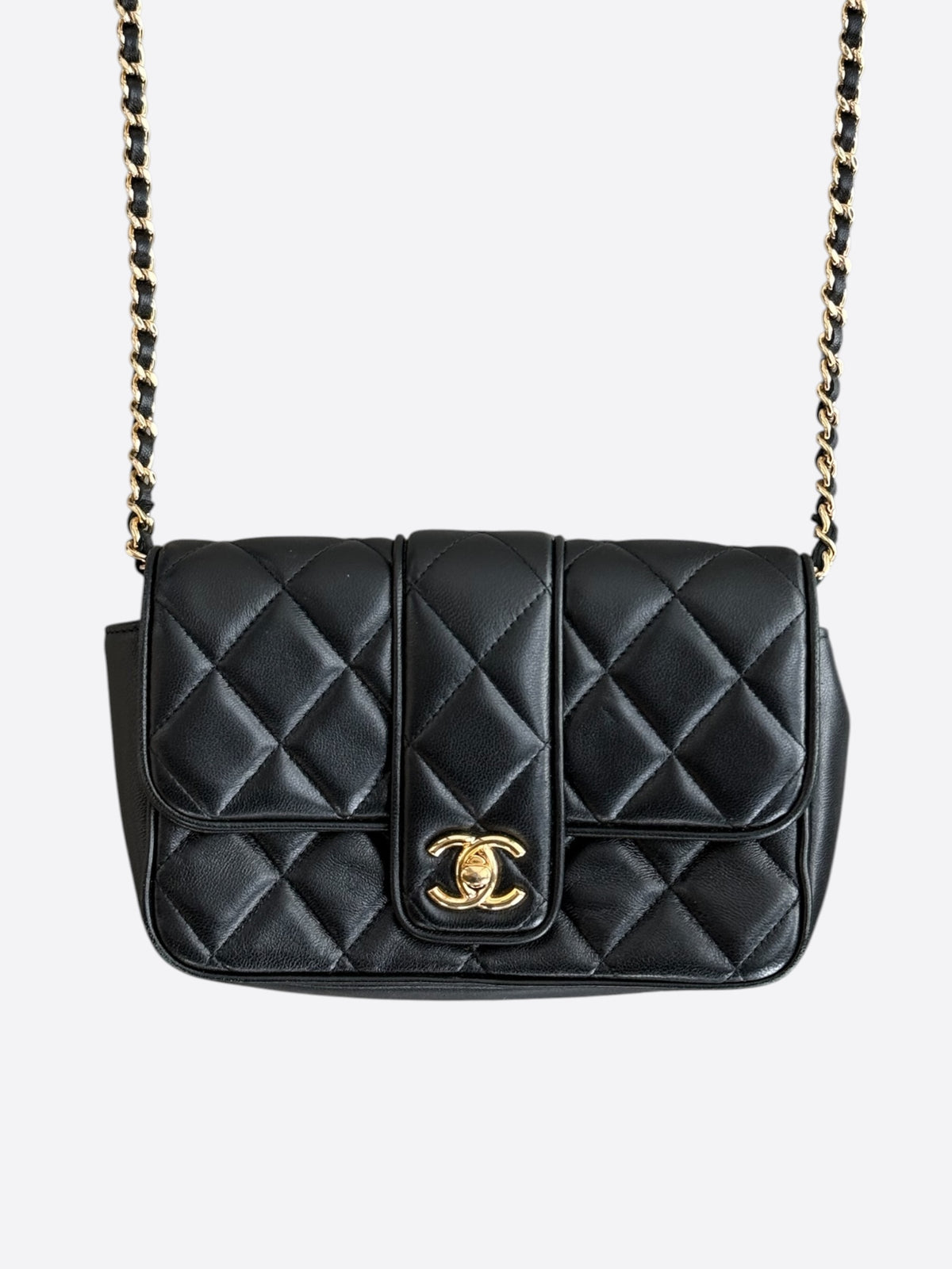Chanel Black Lambskin Quilted Mini Tab Flap Bag