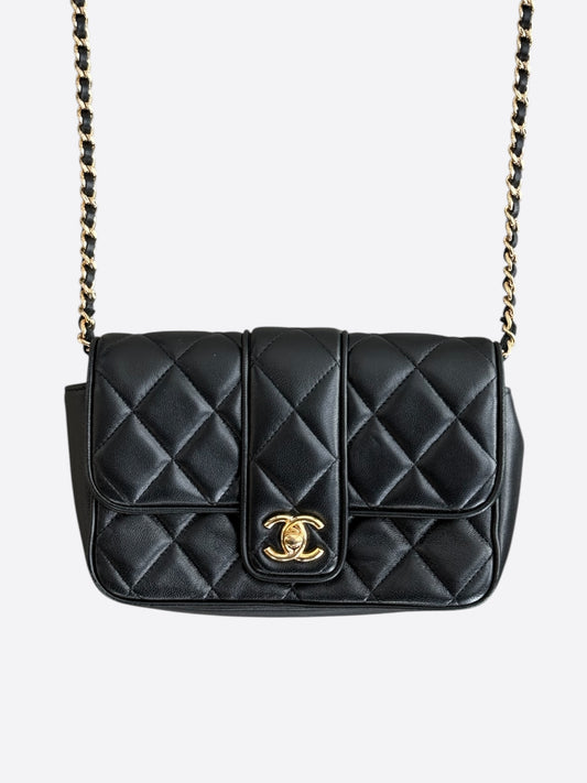 Chanel Black Lambskin Quilted Mini Tab Flap Bag