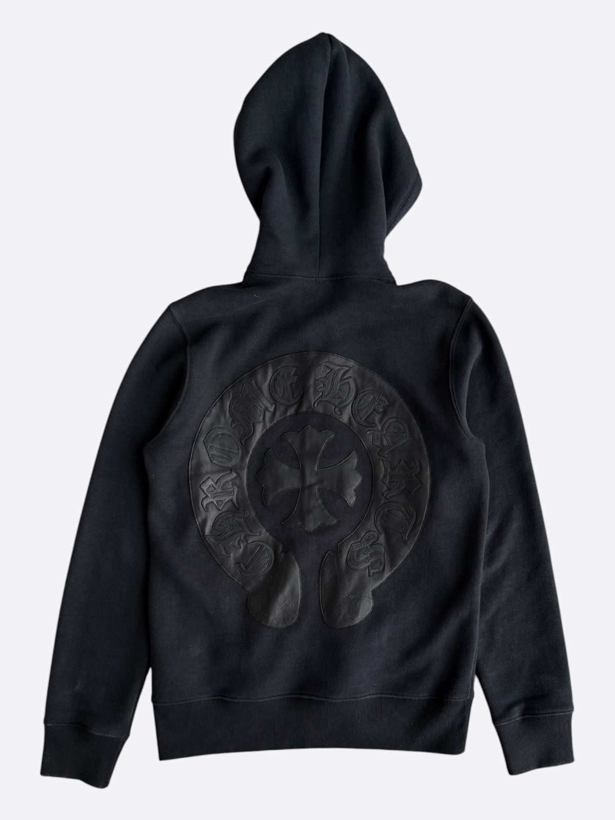 Chrome Hearts Black Leather Horseshoe Logo Zip Up Hoodie
