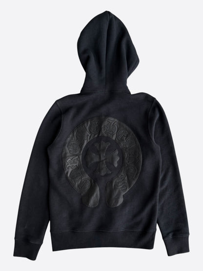 Chrome Hearts Black Leather Horseshoe Logo Zip Up Hoodie