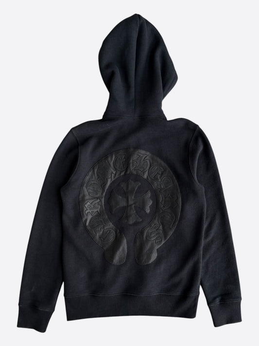 Chrome Hearts Black Leather Horseshoe Logo Zip Up Hoodie