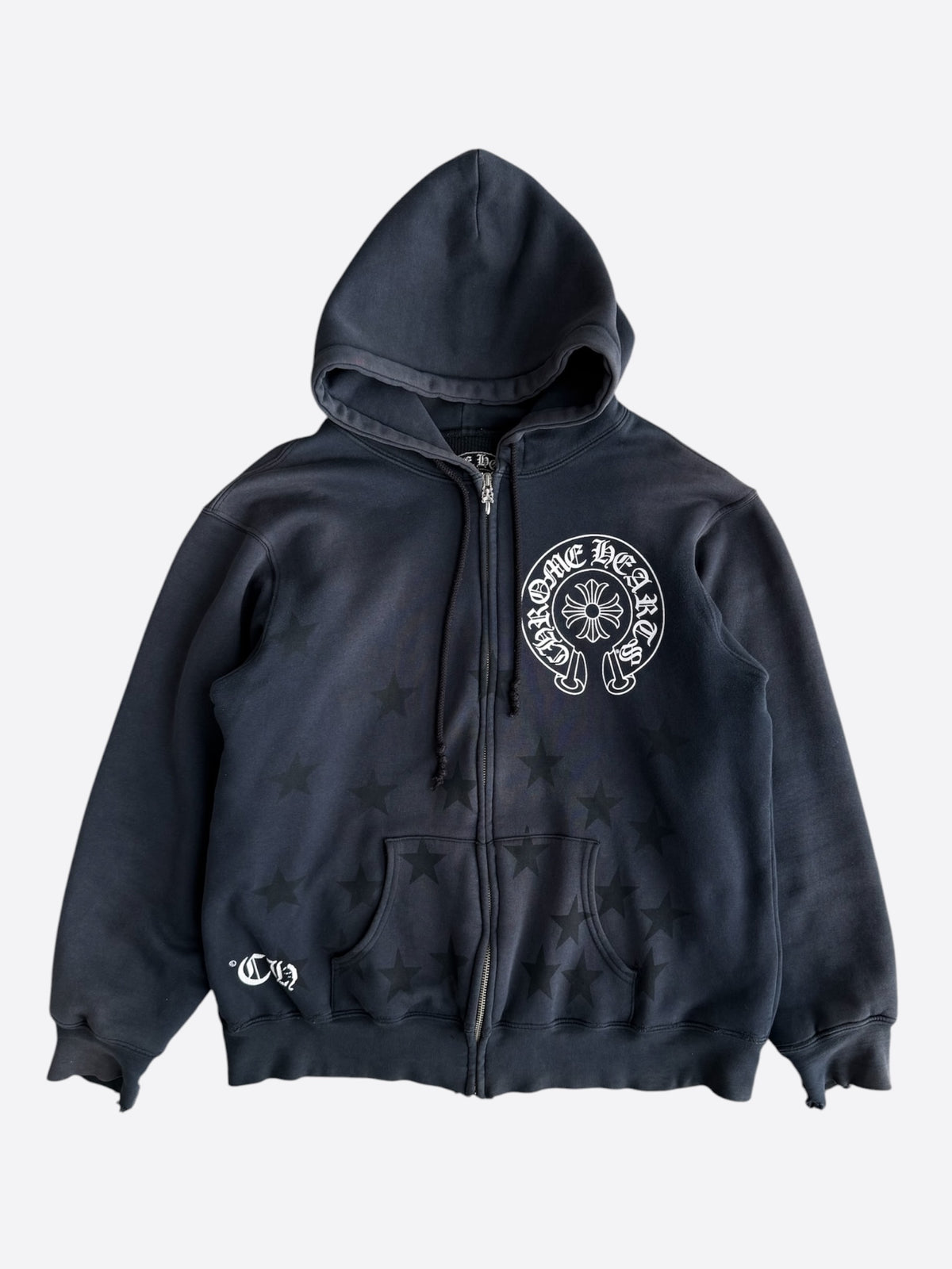 Chrome Hearts Black & White Stars Horseshoe Logo Thermal Zip Up Hoodie