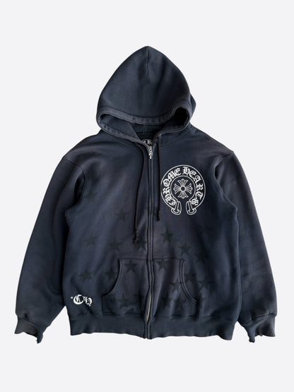Chrome Hearts Black & White Stars Horseshoe Logo Thermal Zip Up Hoodie