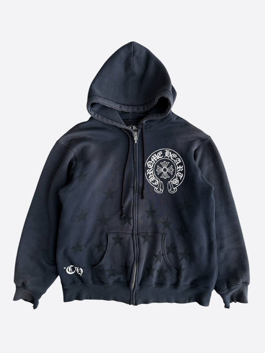 Chrome Hearts Black & White Stars Horseshoe Logo Thermal Zip Up Hoodie