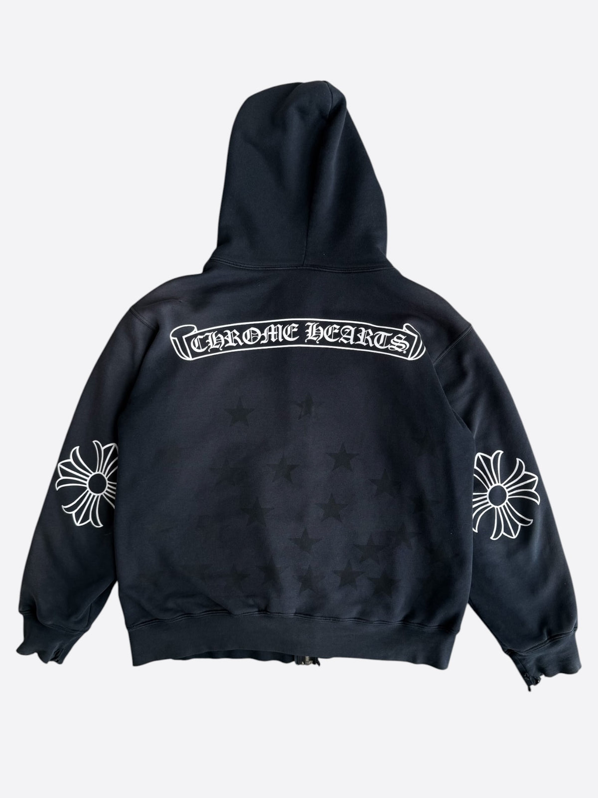 Chrome Hearts Black & White Stars Horseshoe Logo Thermal Zip Up Hoodie