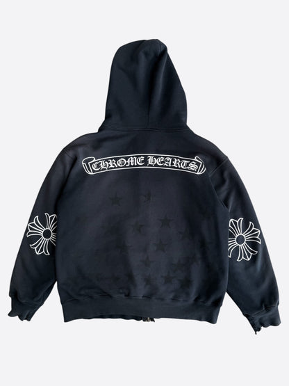 Chrome Hearts Black & White Stars Horseshoe Logo Thermal Zip Up Hoodie