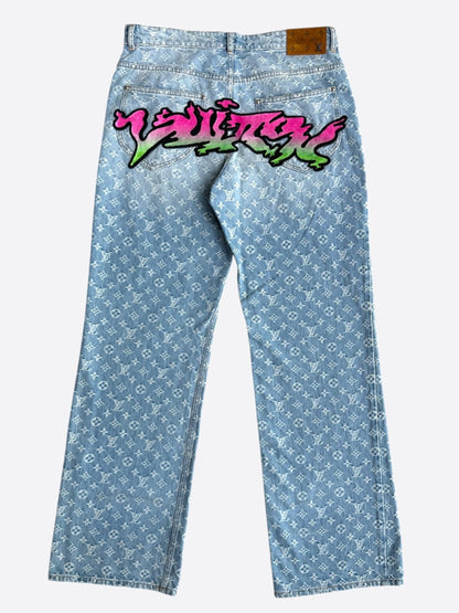 Louis Vuitton Blue & Multicolor Graffiti Logo Monogram Denim Jeans