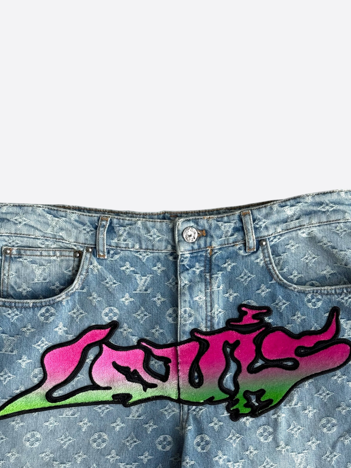 Louis Vuitton Blue & Multicolor Graffiti Logo Monogram Denim Jeans