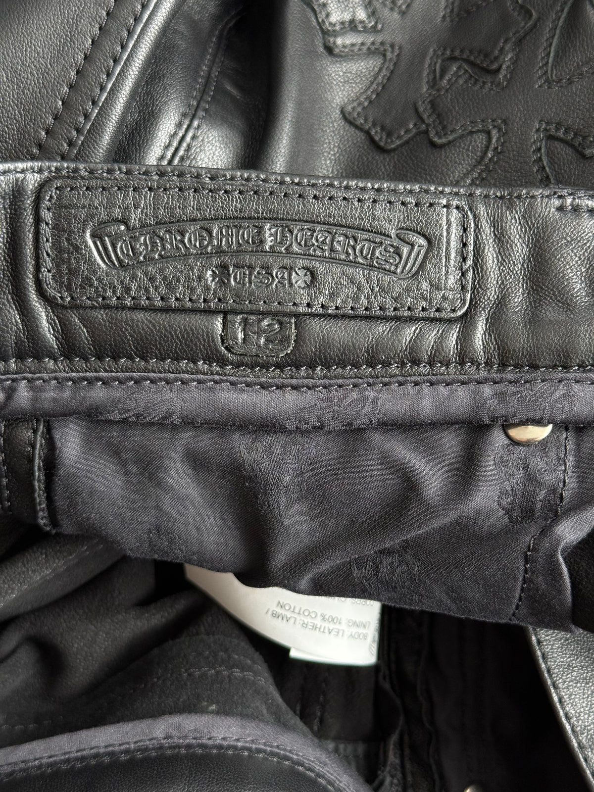 Chrome Hearts Black Leather Cross Patch Fleur Knee Kid's Jeans