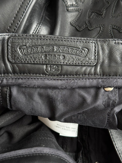 Chrome Hearts Black Leather Cross Patch Fleur Knee Kid's Jeans