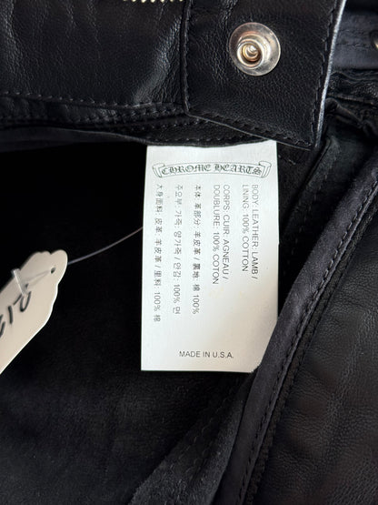 Chrome Hearts Black Leather Cross Patch Fleur Knee Kid's Jeans