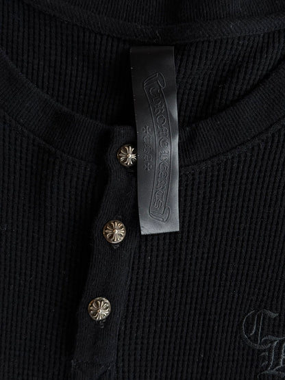 Chrome Hearts Black Embroidered CH Logo Thermal Henley T-Shirt