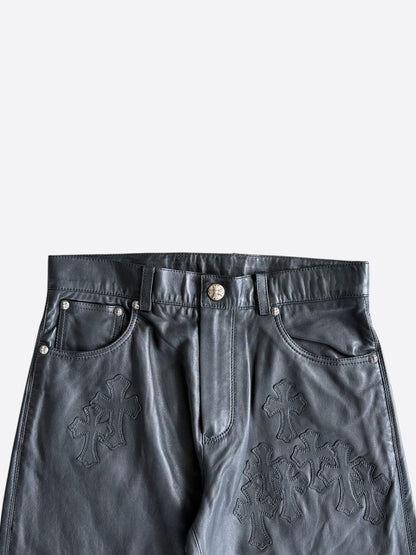 Chrome Hearts Black Leather Cross Patch Fleur Knee Kid's Jeans