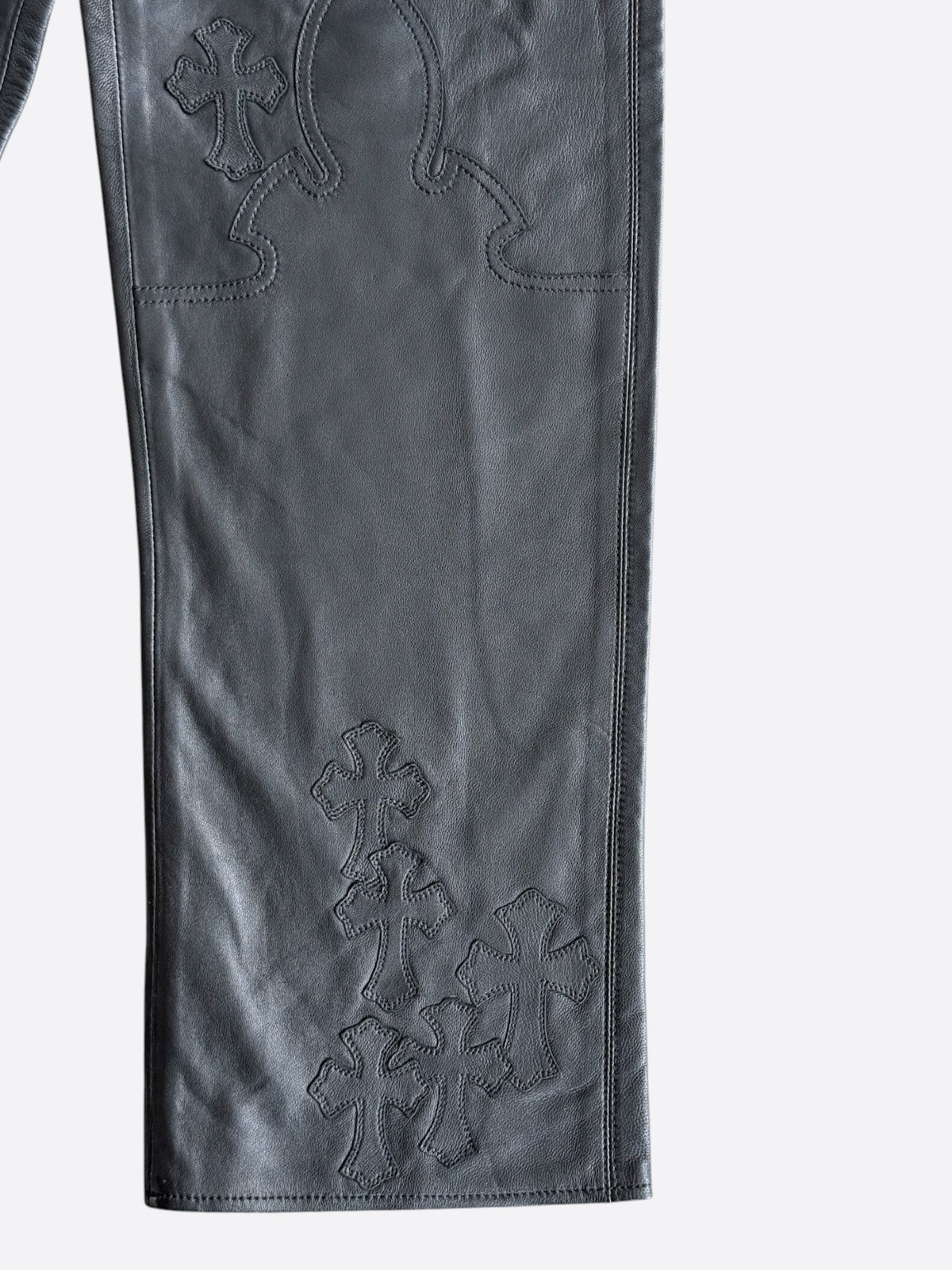 Chrome Hearts Black Leather Cross Patch Fleur Knee Kid's Jeans