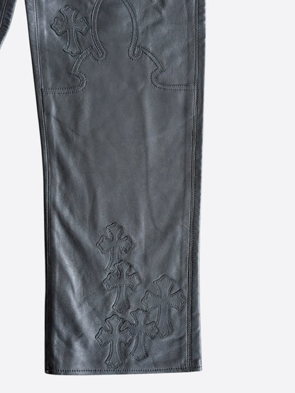 Chrome Hearts Black Leather Cross Patch Fleur Knee Kid's Jeans