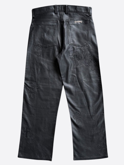 Chrome Hearts Black Leather Cross Patch Fleur Knee Kid's Jeans