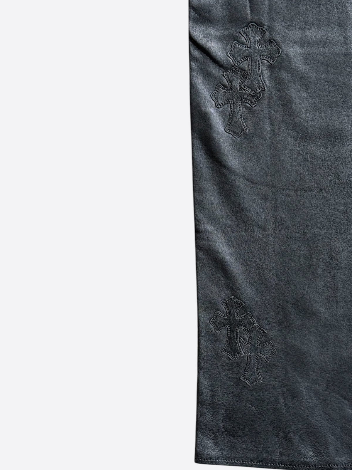 Chrome Hearts Black Leather Cross Patch Fleur Knee Kid's Jeans