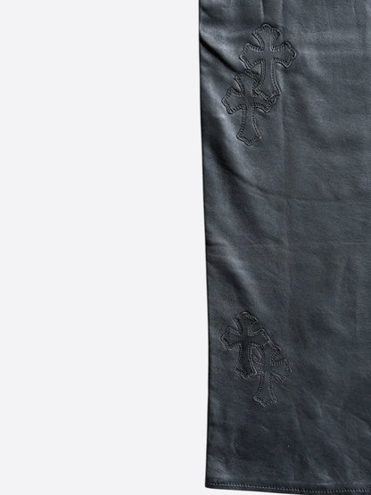 Chrome Hearts Black Leather Cross Patch Fleur Knee Kid's Jeans