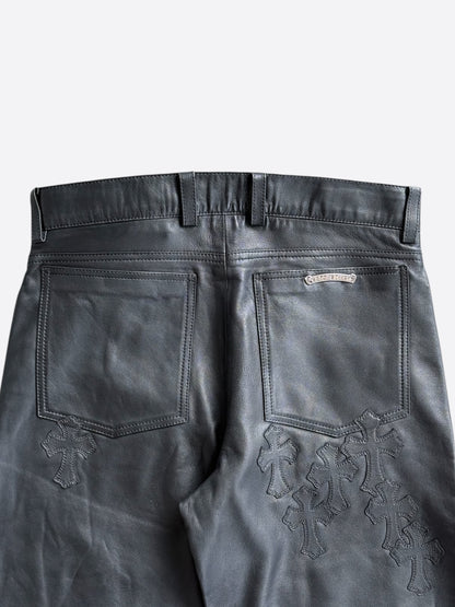 Chrome Hearts Black Leather Cross Patch Fleur Knee Kid's Jeans
