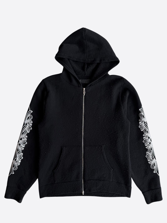 Chrome Hearts Black & White Floral Cashmere Zip Up Hoodie