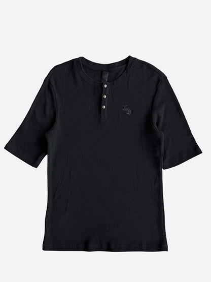 Chrome Hearts Black Embroidered CH Logo Thermal Henley T-Shirt
